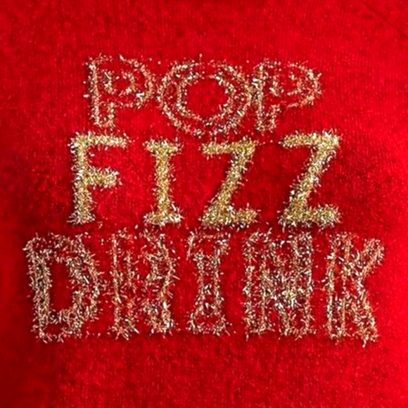 ❤️NWT VINTAGE TORRID SWEATER - TINSEL CELEBRATE CHEERS "POP FIZZ DRINK" HOLIDAY - Picture 2 of 11